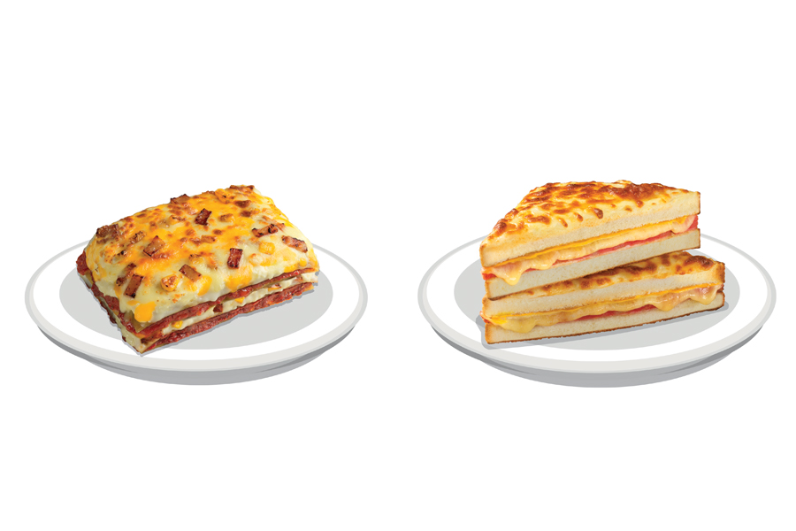 A collage of the two new sandwiches of the 7-ELEVEN and Andes By Astons collaboration, a lasagne and croque monsieur