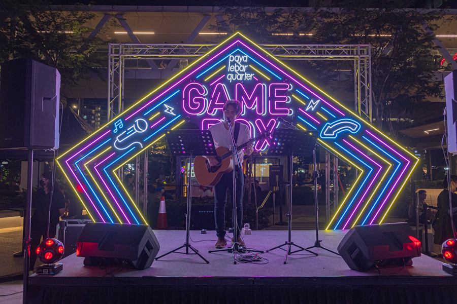 Local singer Marcus Lee Jun Wei performing on stage at Gamebox.