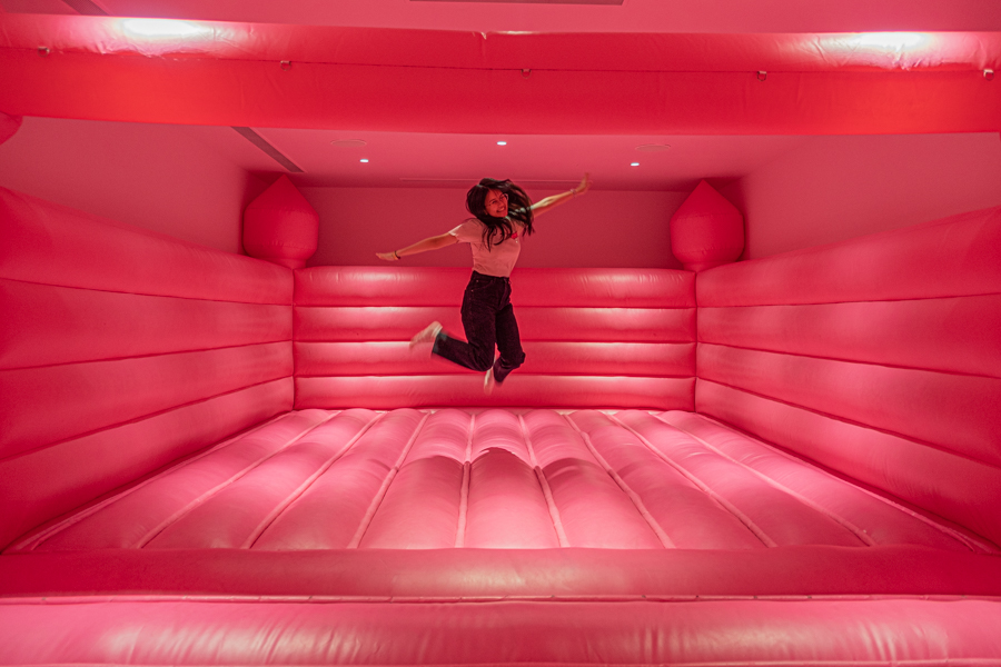 A full sized pink Bouncy Castle at the Museum of Ice Cream