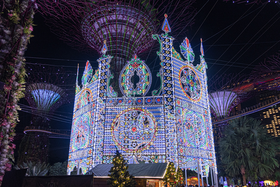The Spalliera, a 21 meter tall light up structure at Christmas Wonderland