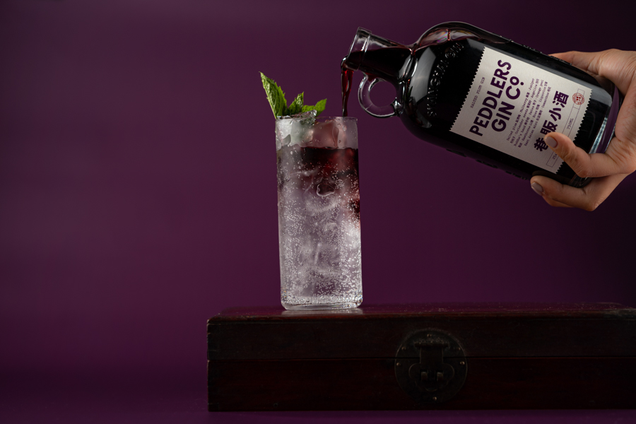 Salted Plum Gin served over soda water