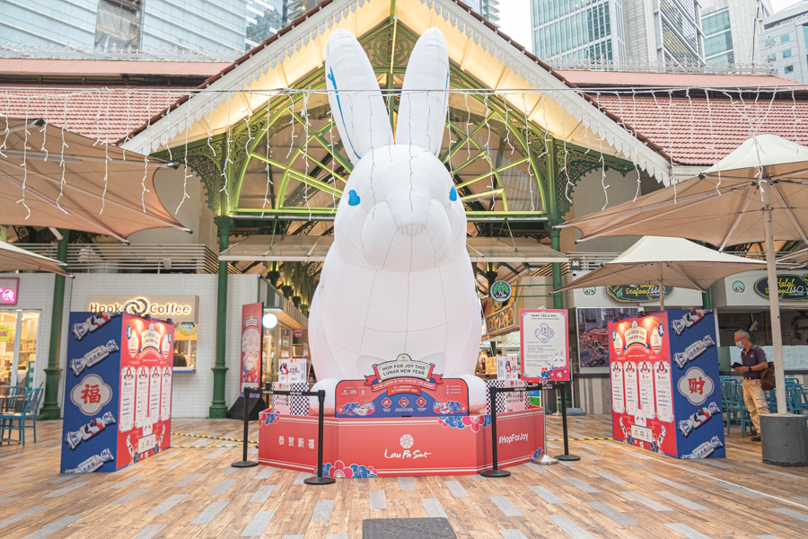 White Rabbit inflatable in front of Lau Pa Sat