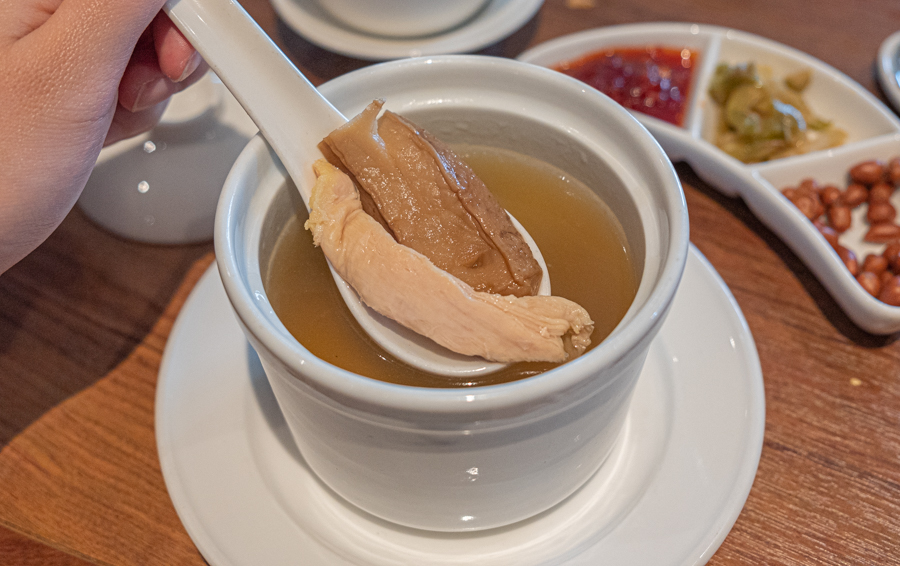 Double-boiled Chicken Broth with Sea Cucumber, Matsutake Mushroom and Dried Scallop