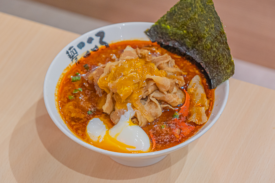Lava Ramen, spicy tonkatsu-based ramen with meat mountain