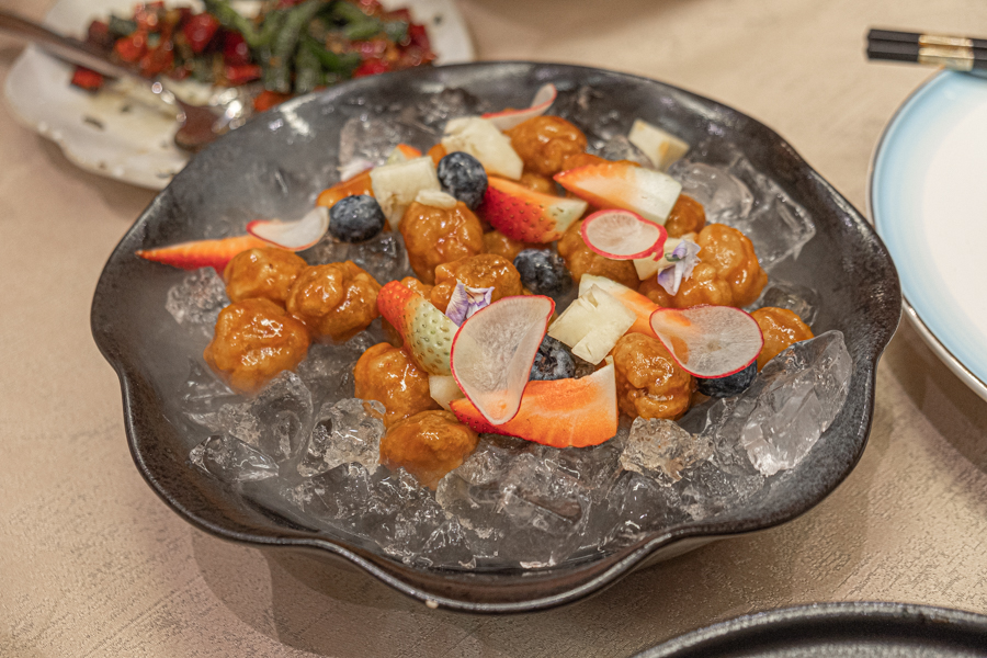 Sweet and Sour Pork Fruit Platter On Ice