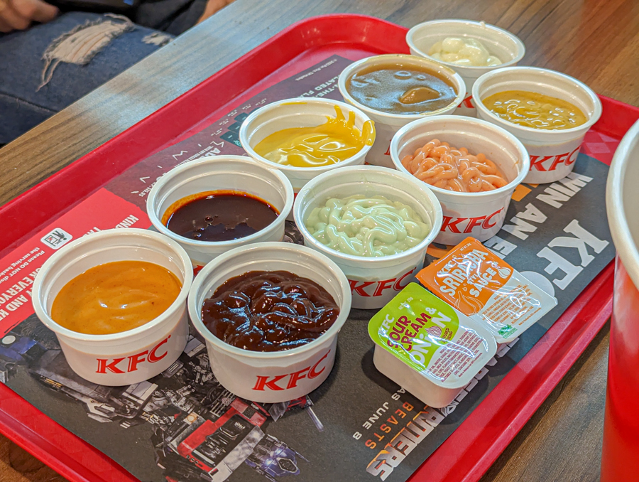 The sauce options with KFC Unlimited Chicken Feast