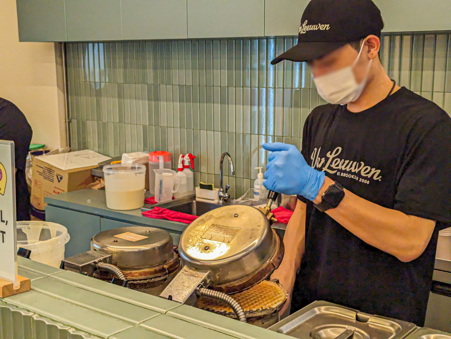 Waffle cones being freshly made