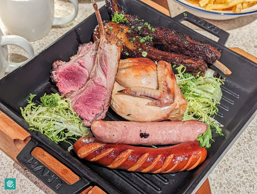 A closeup of the meats in the French Grill Platter