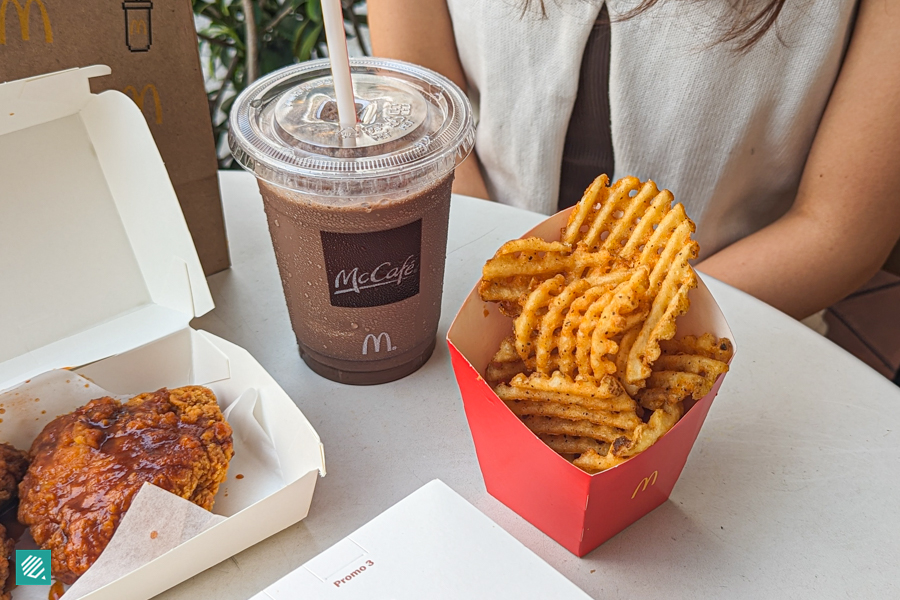 Dark Chocolate Sea Salt Frappe and Crisscut Fries