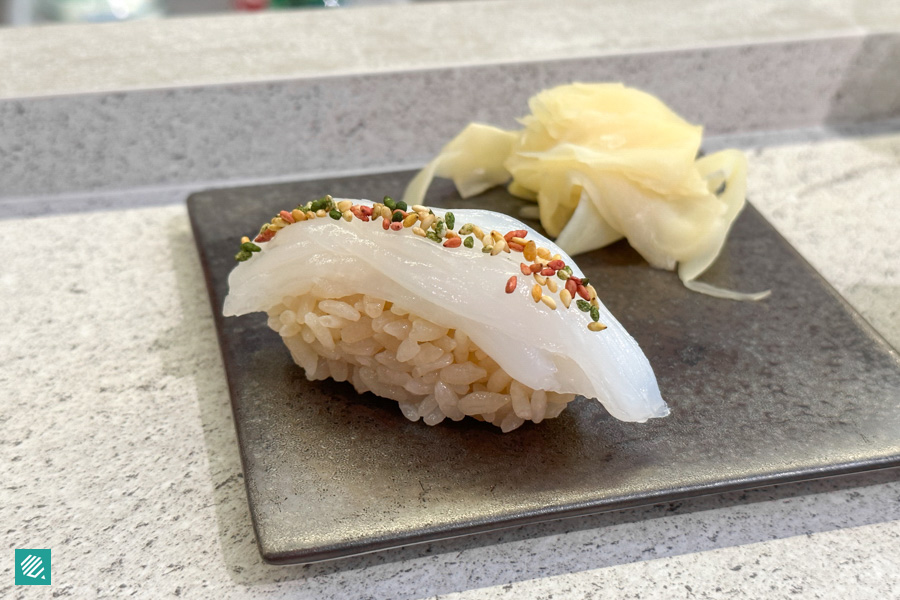 Shin Yasuke - Squid with Rainbow Sesame Sushi