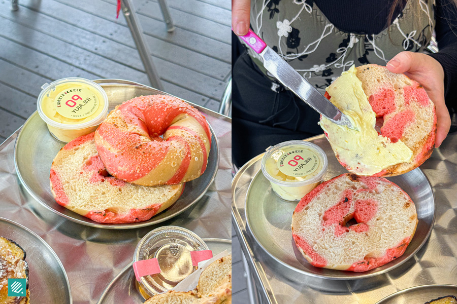 Pink Bagel with Citron Cream Cheese 