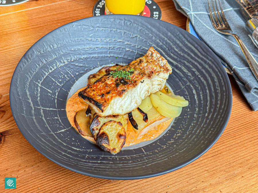 Pura Brasa-Josper-Grilled Red Snapper with Panaderas Patatas and Umami Crab Sauce