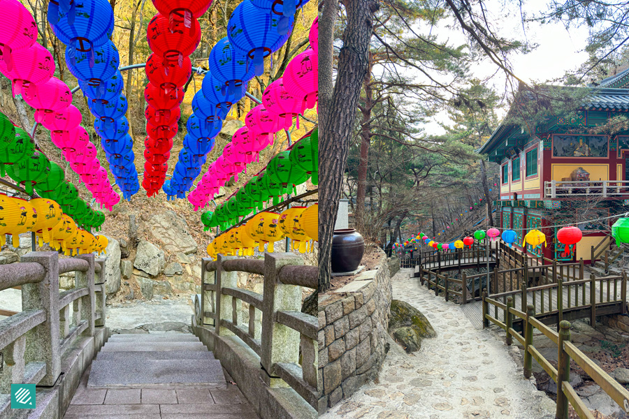 Temple grounds decorated with lanterns