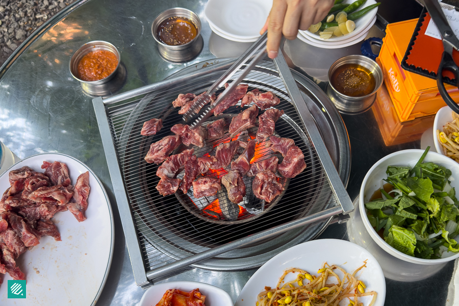 Grilling Galbi-sal on Charcoal Grill