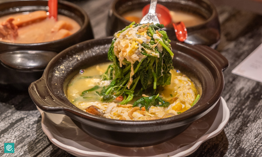 Lao Huo Tang- Spinach With Salted Egg & Century Egg