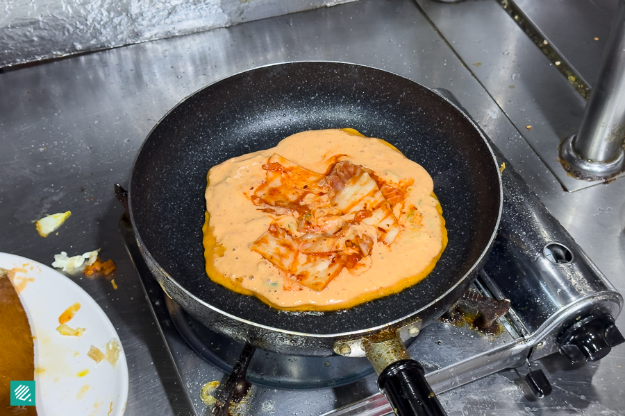 Making Kimchi Jeon at a Korean Restaurant