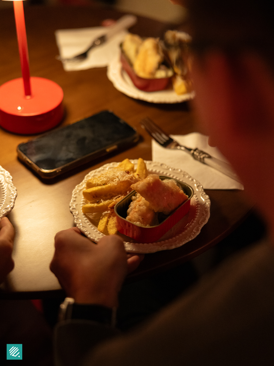 Atas Cat Food (fish and chips served in a fish tin)