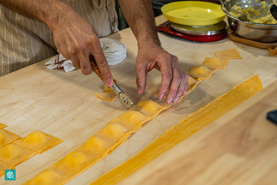 Fresh ravioli being made