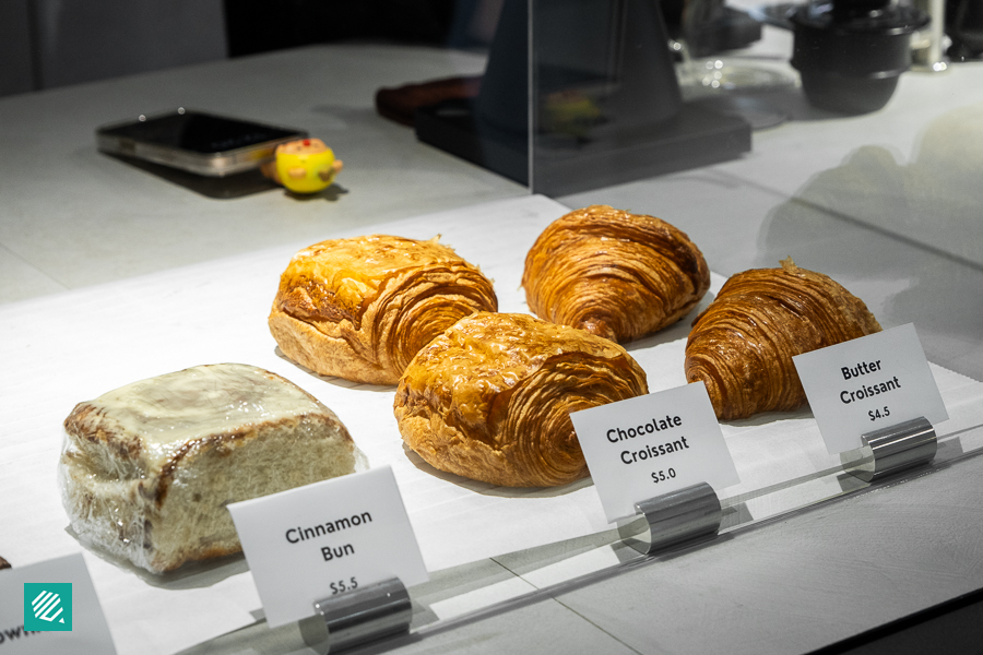 Pastry display case in Muro Coffee