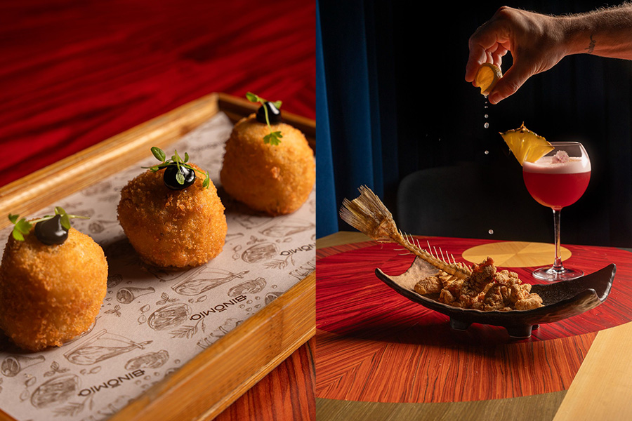 Left: Croquetas, Right: Marinated Fried Sea Bass