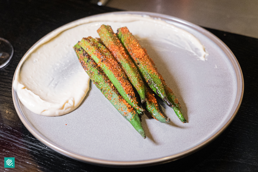 One Prawn & Co Okra, Togarashi, Bonito Dressing