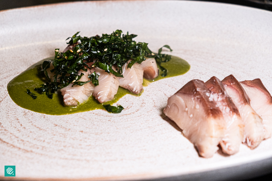 One Prawn & Co 16 Days Dry-aged Kingfish Loin with Green Goddess (150g)