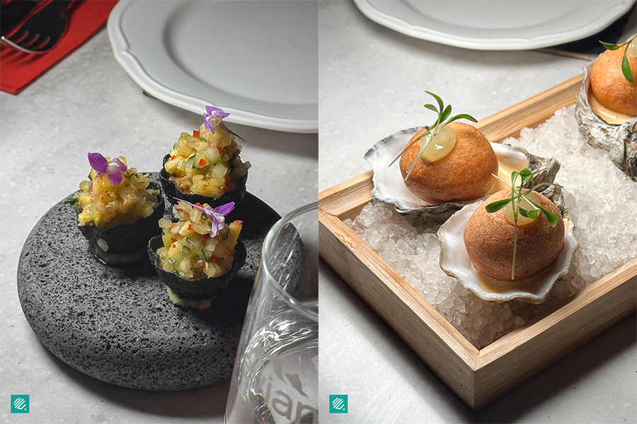 Assam Laksa Tartlet and Oyster Beignet