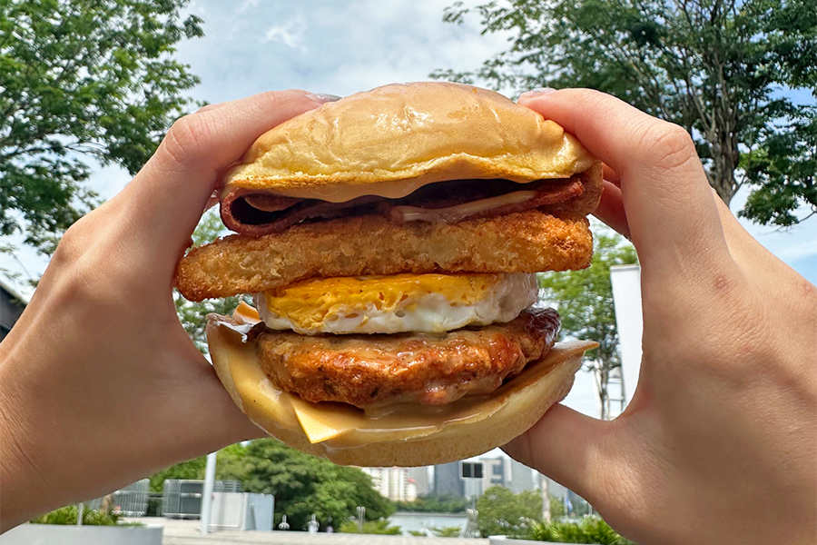 Signature Poppy Cajun Stack from the Popeyes breakfast menu