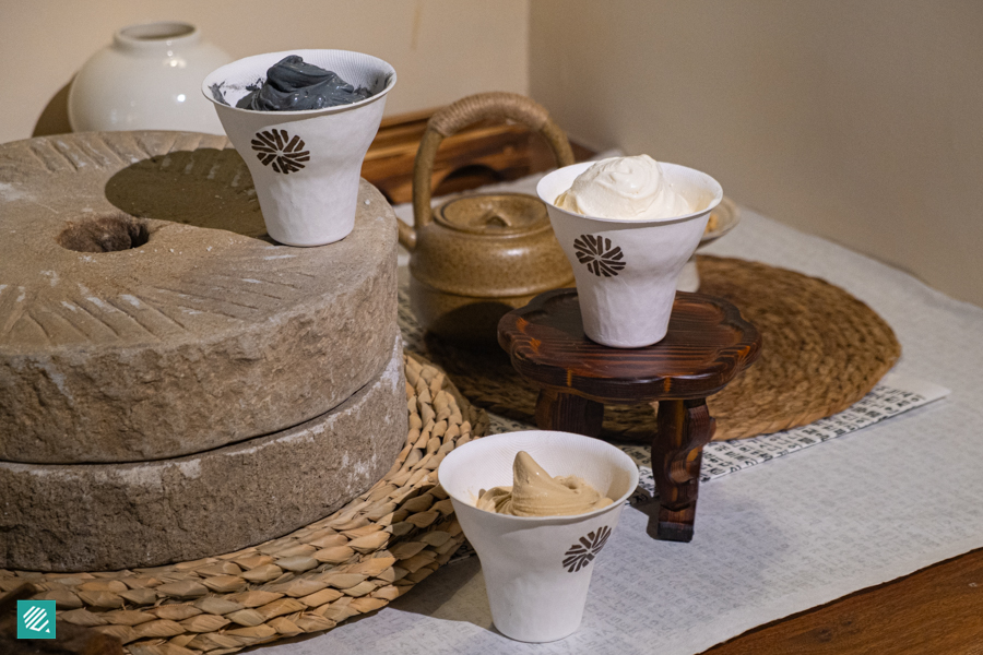 Black sesame, Original and Pistachio tofu gelato