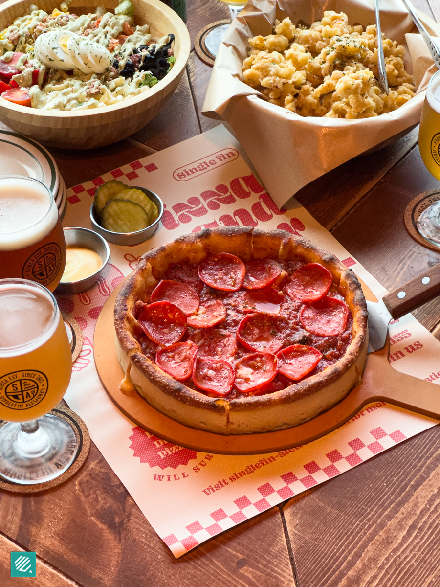 Chicago-style pizza at Singlefin Aleworks