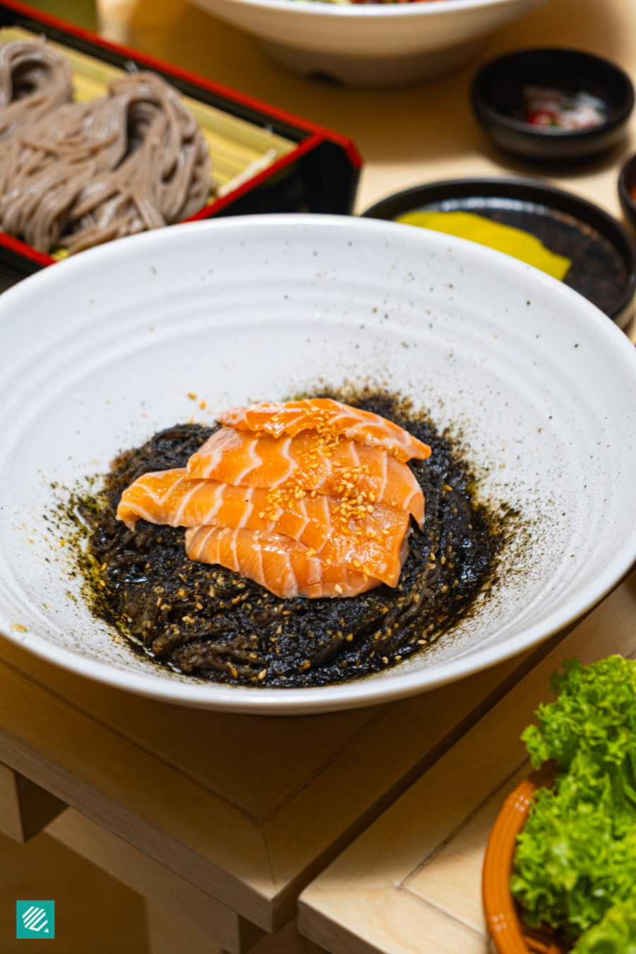 Perilla Buckwheat Noodle with Marinated Salmon