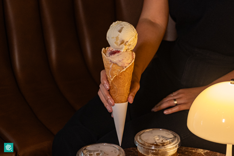 Gelato in a cone at Mondo