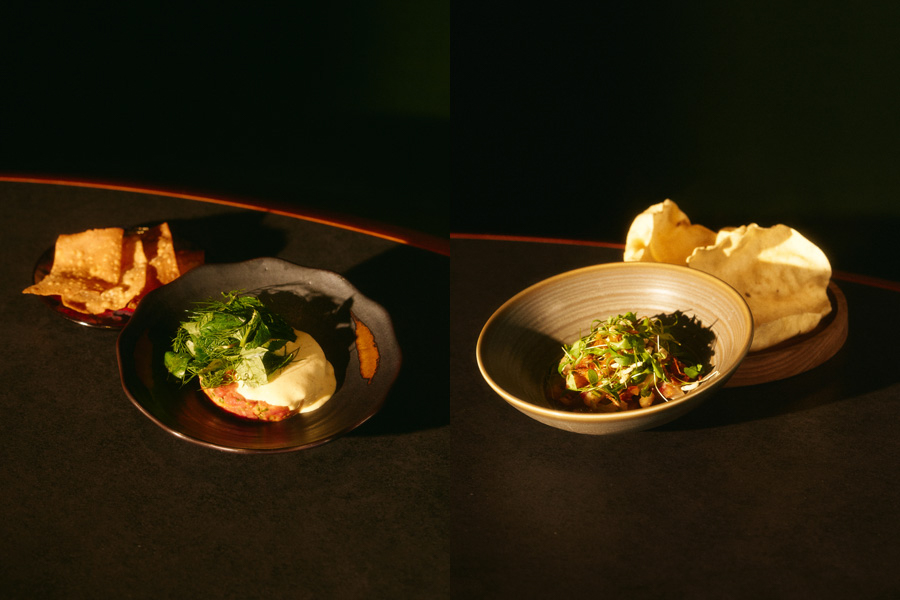 Bengal Beef Tartare and Dutch Kingfish & Puffed Rice “Jhalmuri”
