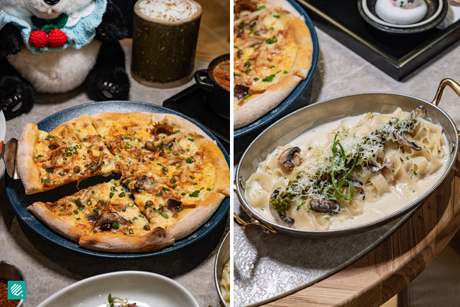 Pizza and carbonara