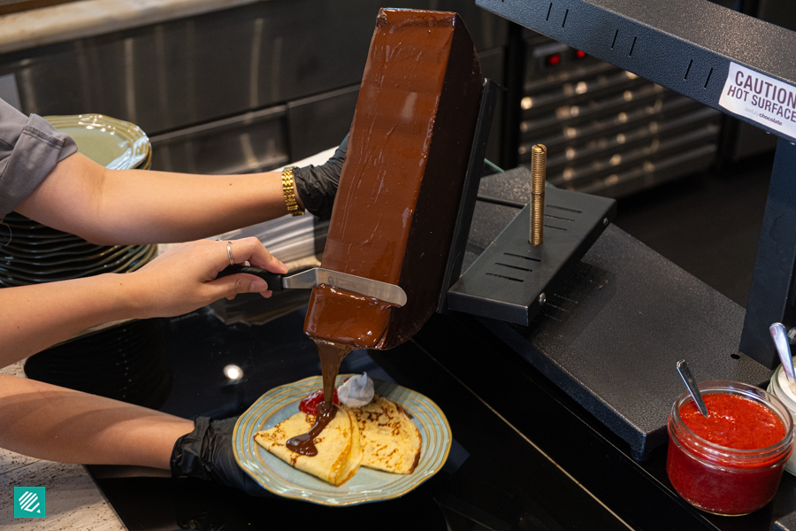 Chocolate raclette wheel at Awfully Chocolate Weekend Brunch Buffet Menu