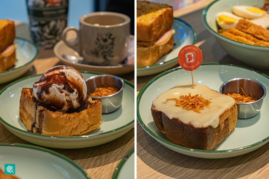 Coconut Ice Cream on Toasted Kopi Bun and Kaya Molten Cream Bun