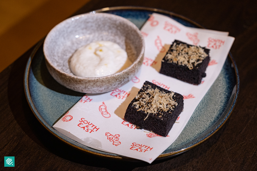 Pulut Hitam Cake with Jackfruit and Coconut Dip