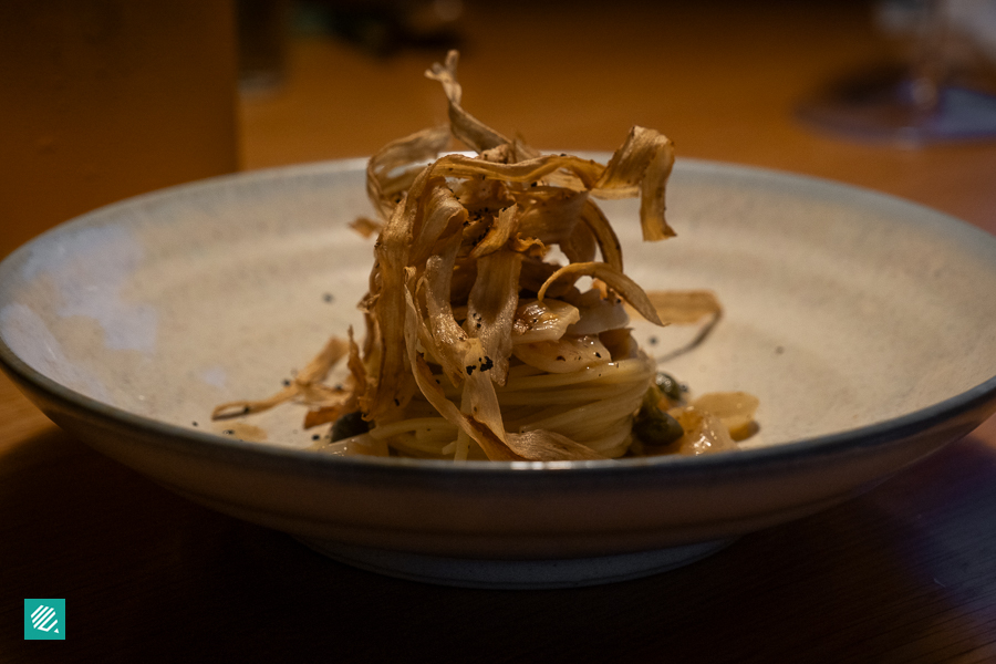 Anchovy Pasta with Fried Burdock