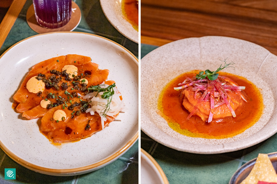 Salmon Tiradito, Red Prawn Ceviche 