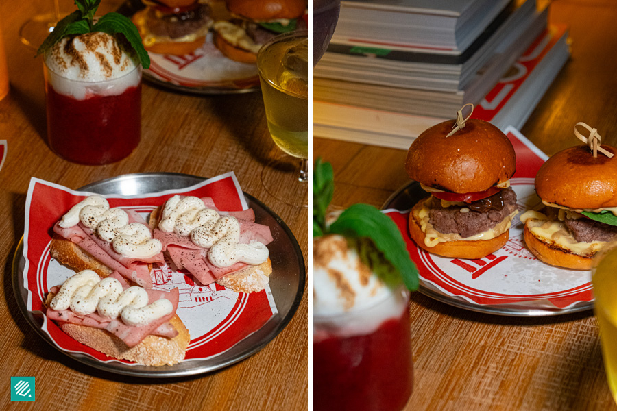 Mortadella Crostini and Twin Beef Sliders 