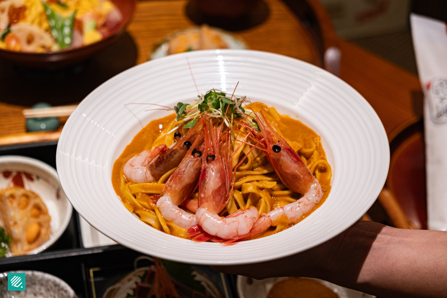 Handmade Rice-flour Tagliatelle with Amaebi