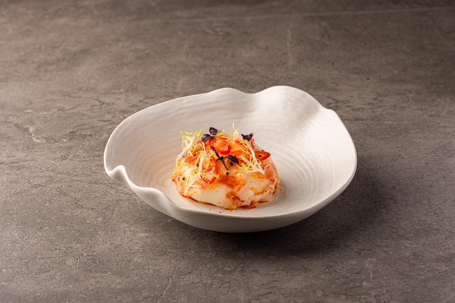 Burratina with Botan Ebi, Chillis & Prawn Oil 