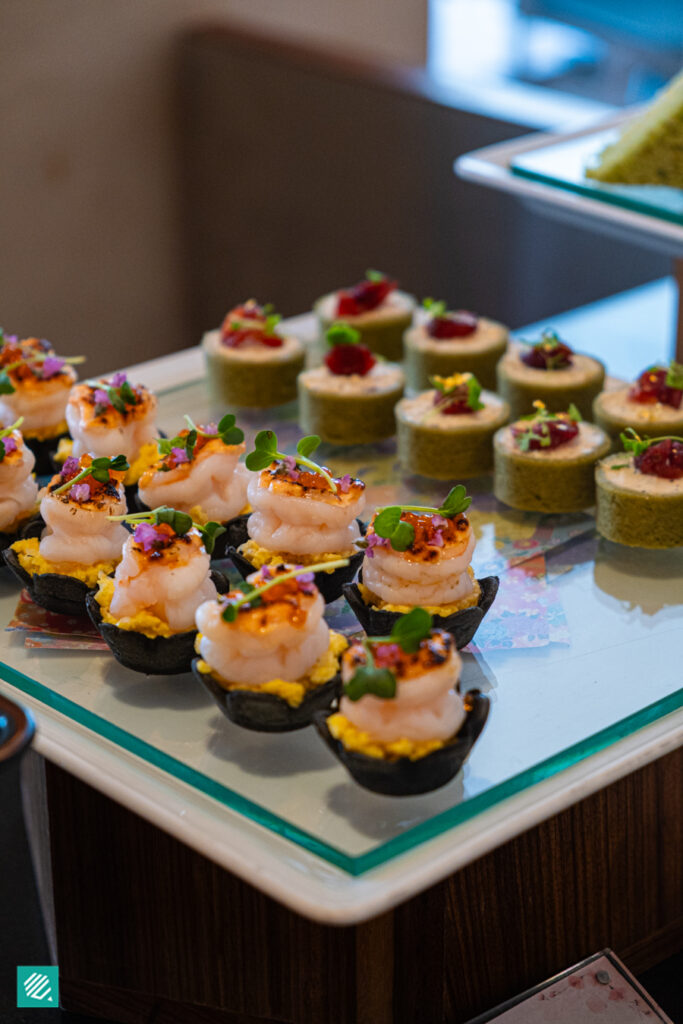 Mentaiko Prawn with Ikura and Baby Cress tartlets