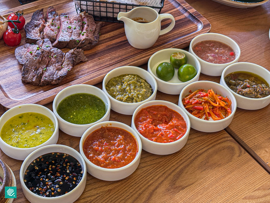 Housemade sauces for steak halal buffet