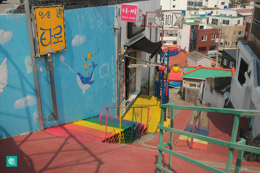Vibrant murals and colorful steps