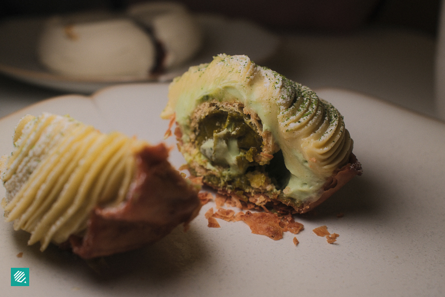 Cross Section of the Matcha Pistachio Kaya at Loulouca