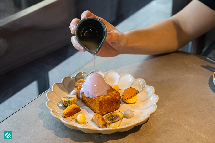 Bubur Cha Cha French Toast with ube ice cream, sweet potato and glutinous rice dumplings at KEE'S